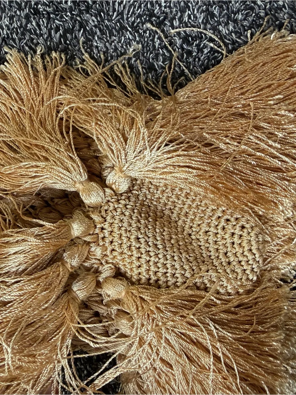 Handwoven Fringe Shoulder Bag in Natural Beige